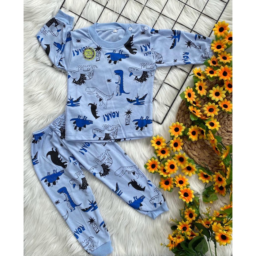 BAJU BAYI dino roar Setelan 3-18 Bulan Size S, M, L Celana Pampers (RG070)