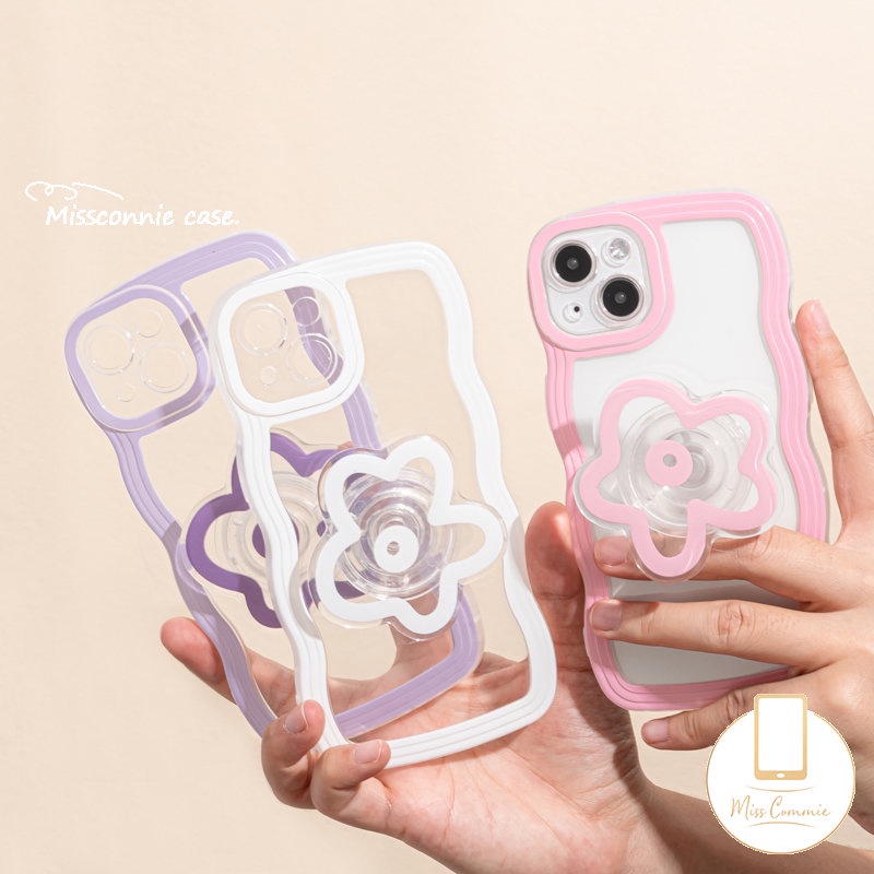 Casing Realme C15 C20 10 8i 6i 9i C3 7i 8 5i 5 7 C12 C25s C33 C35 C11 C17 C25Y C21Y 8Pro C30 C25 C20A 9Pro+Macaron Candy Color Wavy Edge Soft Flower Airbag Bracket Holder Cover