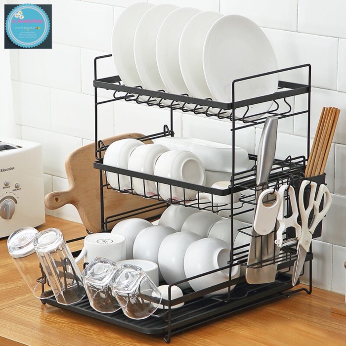 {OkaStore} Rak Dapur Stainless Steel Hitam Rak Wastafel Rak Piring 3 Susun - 2 susun Hitam Limited