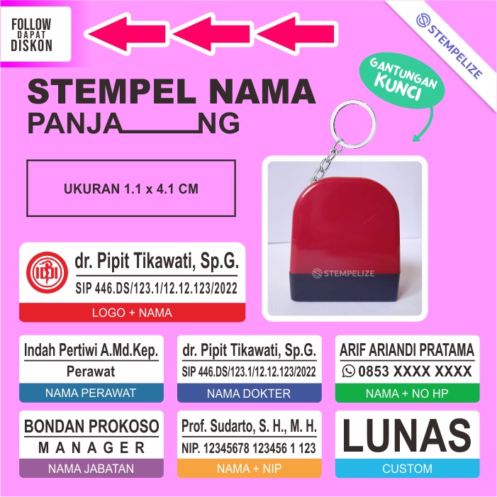 

STEMPEL NAMA PANJANG untuk DOKTER | BIDAN | PERAWAT | JABATAN | NIP | NOMOR HP DLL