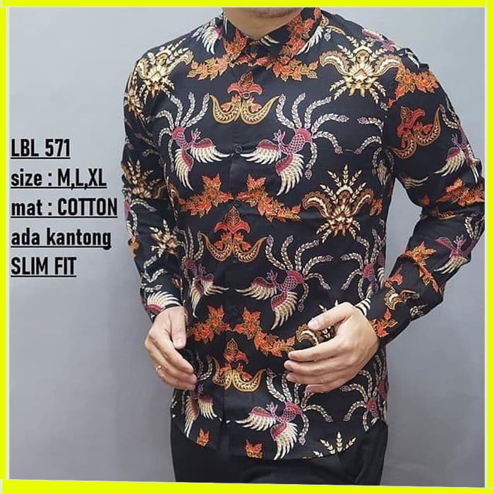 KEMEJA PRIA BATIK LENGAN PANJANG HEM BAHAN KATUN HALUS 40S LBL 571 MEWAH PREMIUM BAJU ELEGANT SIZE M L XL  SKU MS JAKARTA