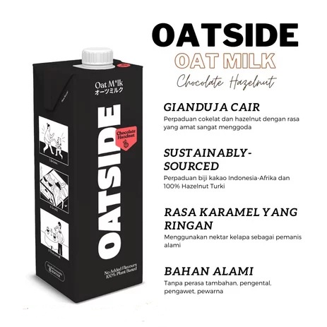 OAT MILK OATSIDE CHOCOLATE HAZELNUT 1L SUSU GANDUM VEGAN DAIRY LACTOSE FREE