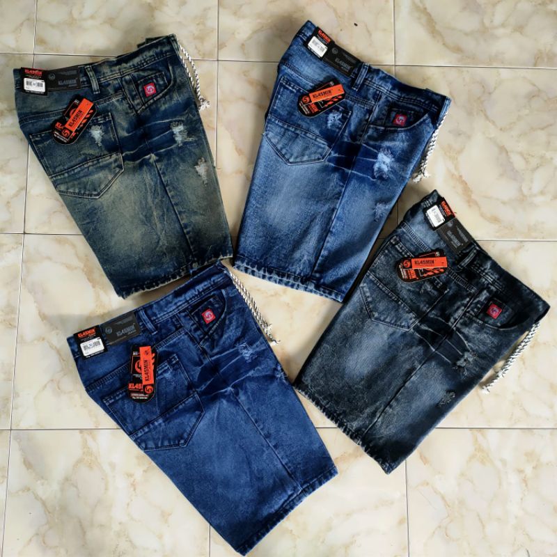 Celana Pendek Jeans Sobek Snow Ringkel Tali Fashion Distro Pria