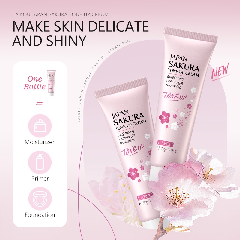 LAIKOU Japan Sakura Tone Up Cream Menyembunyikan Noda Mencerahkan Moisturizer 30g