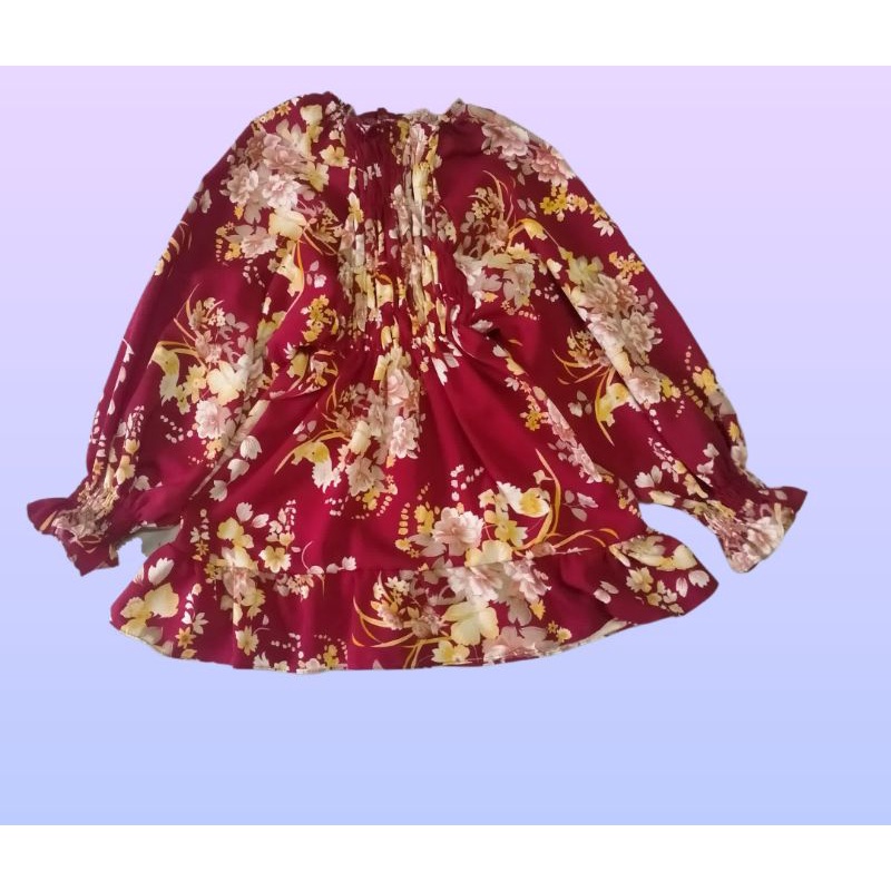 atasan anak bunga kerut lengan lalay