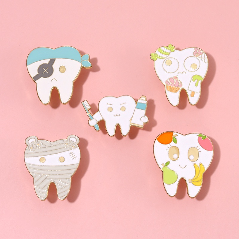 Pin Enamel Gigi Senyum Lucu Enamel Gigi Lucu Lencana Bros Lencana Kerah Pin Kartun Perhiasan Medis Hadiah Untuk Teman