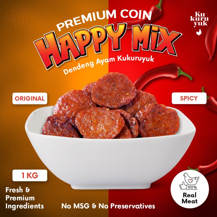 

⭐BISA COD⭐ HAPPY MIX Paket 2 Variant 1Kg Varian Dendeng Kukuruyuk - Coin 2 Rasa