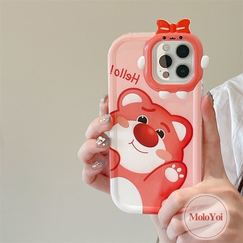 Case Kompatibel Untuk iPhone 6s 6 8 7 Plus 11 Pro Max13 12 14 Pro Max14 Plus XR X XS Max SE 2020 3D Bow-knot Little Monster Lens Kartun Lucu Manis Strawberry Bear Manyo Soft Cover