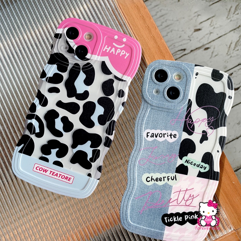 Couple Leopard Cow Print Case Realme C53 C35 10 5 6i C11 8 8Pro C30 C12 C15 C25 C25Y C21Y C33 C25s C17 C20 C20A 9i 8i C3 7i 5i 7 9 9Pro+ Denim Pattern Splicing Lembut Bergelombang Penutup Tepi