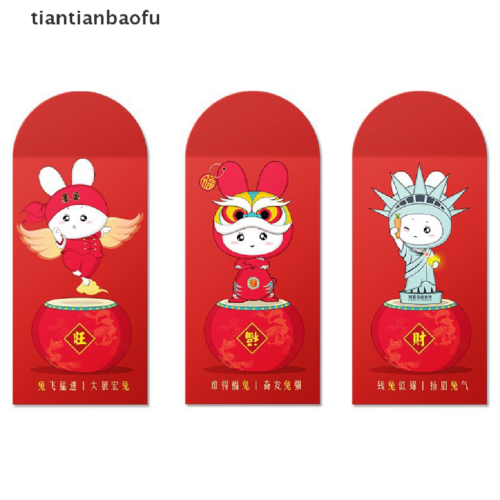 [tiantianbaofu] 6 Pcs 2023tahun Kelinci Amplop Merah Imlek Amplop Merah Amplop Uang Keberuntungan Paket Merah Hong Bao Untuk Butik Festival Musim Semi