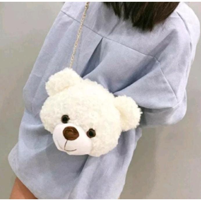 TAS SALEMPANG HP DAN PERALATAN LIPSTIK TEDDY BEAR TAS MAKE UP KEPALA teddy bear ALA KOREA TAS SEKOLAH LUCU TAS PEREMPUAN VIRAL