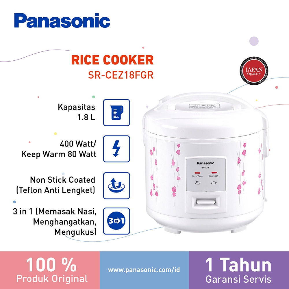 Panasonic SR-CEZ18FGR Rice Cooker [1.8 L] - Flower Garlands
