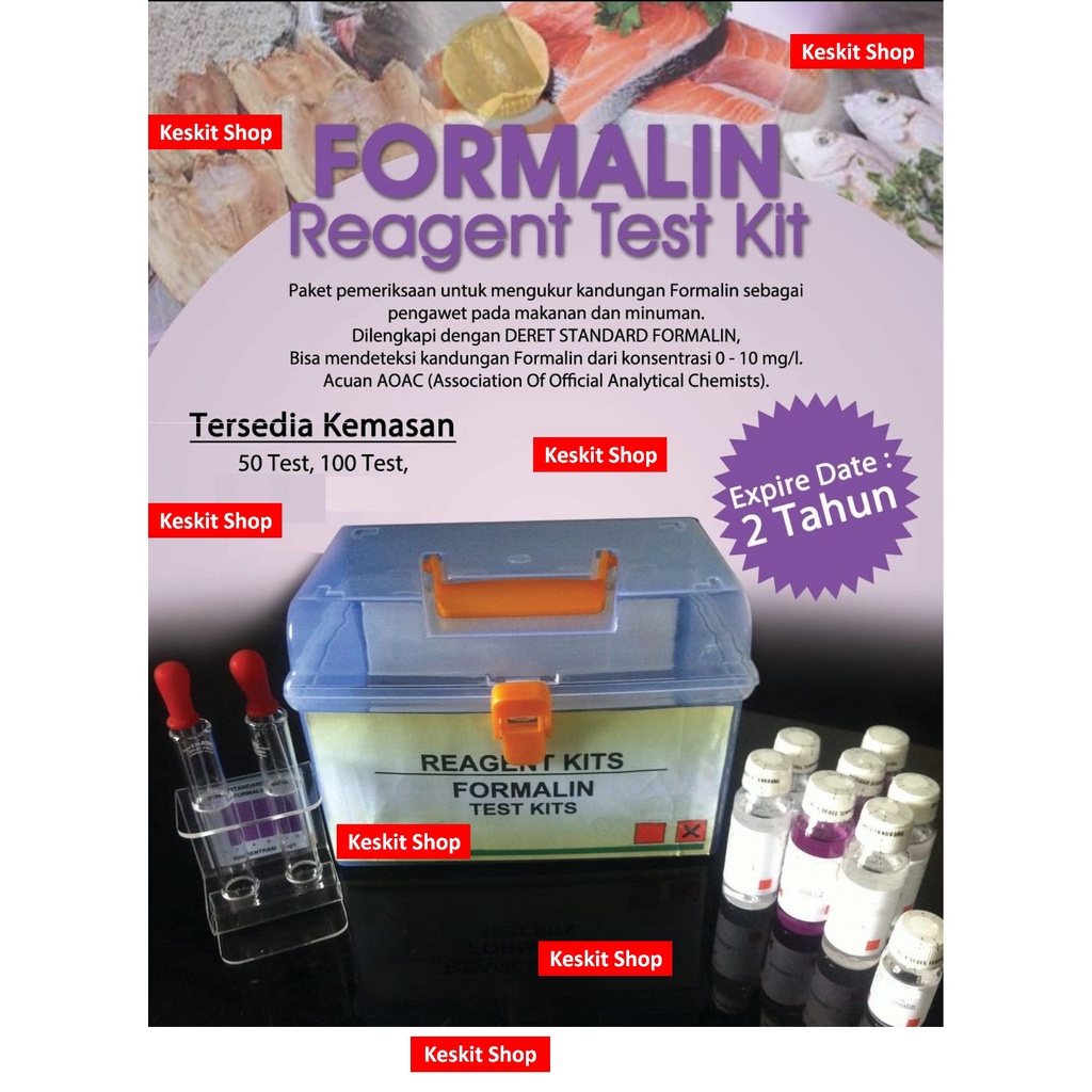 Formalin Test Kits, Test Kit Parameter Makanan Sankit Uji Kandungan  Foormalin Untuk 100 Test, ex : 
