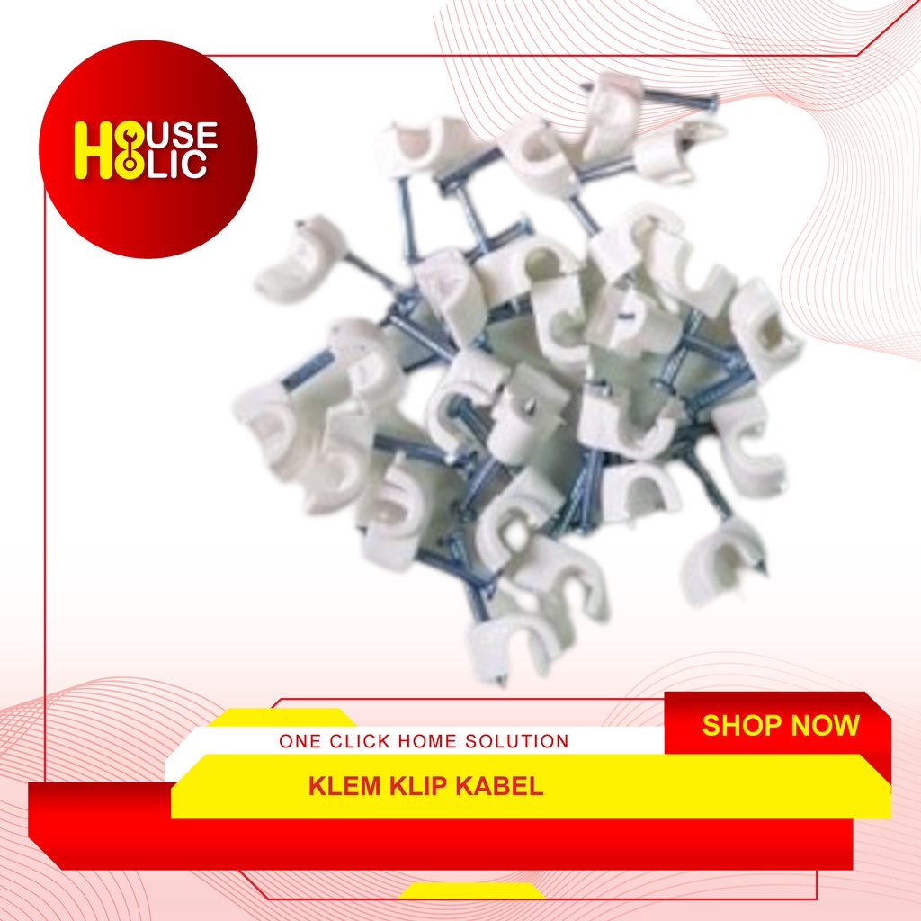 Klem Klip Kabel / Round Cable Clip + Paku Beton Penjepit Kabel Bungkus