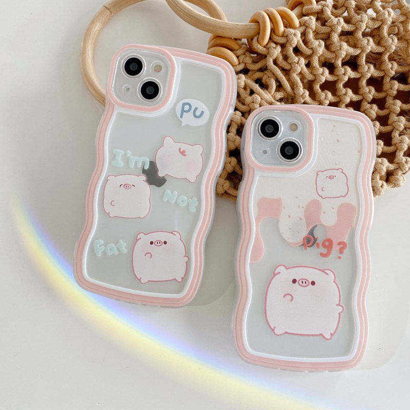 Cute！Pink Little Pig Wave Soft Case VIVO V23 Y11 Y12i Y12 Y15 Y17 S1 Y33S Y52T Y33E Y52S Y31S Y55S Y76S Y76 Y73S 5G INS Clear Casing