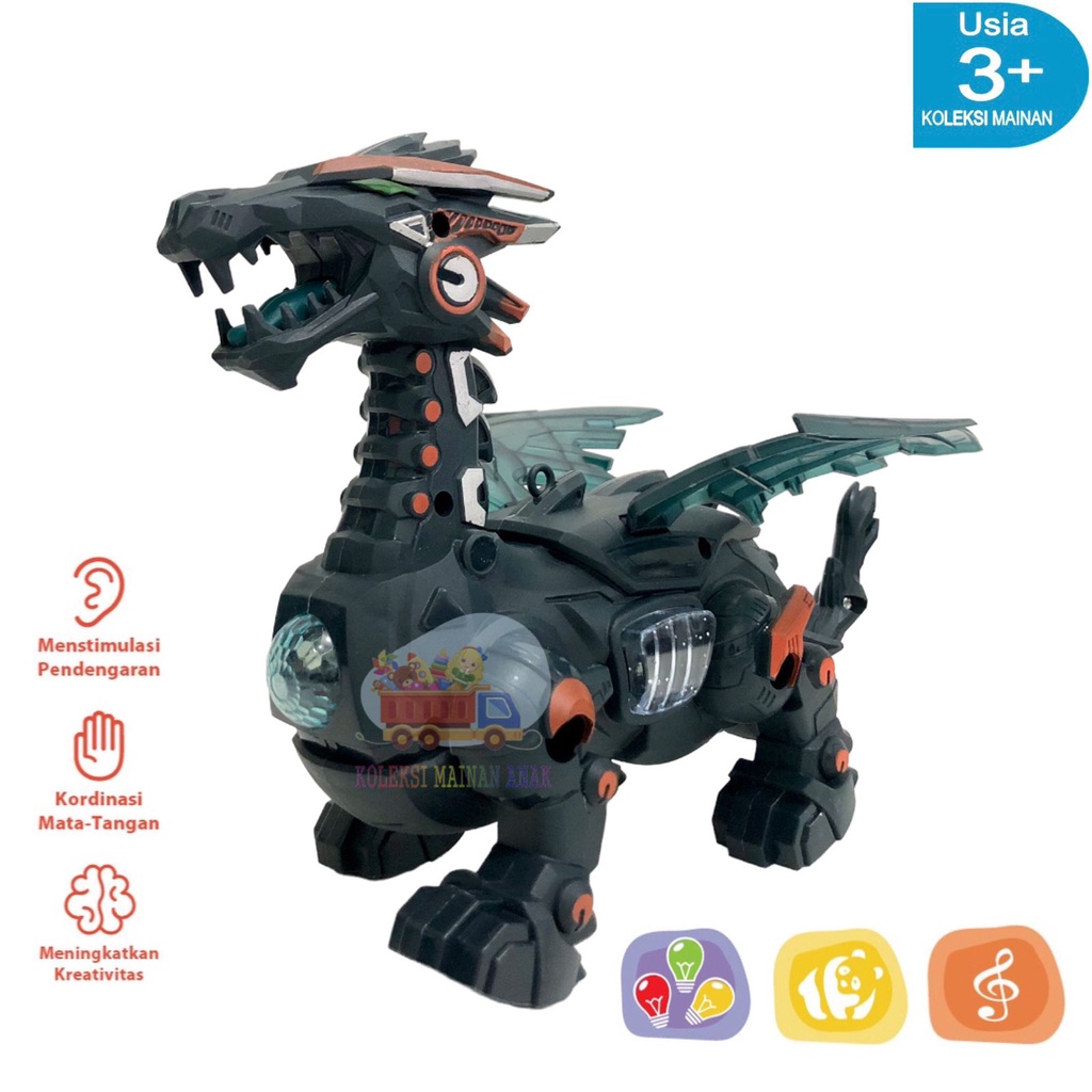 Mainan anak robot elektrik dinosaurus berjalan figure dino naga