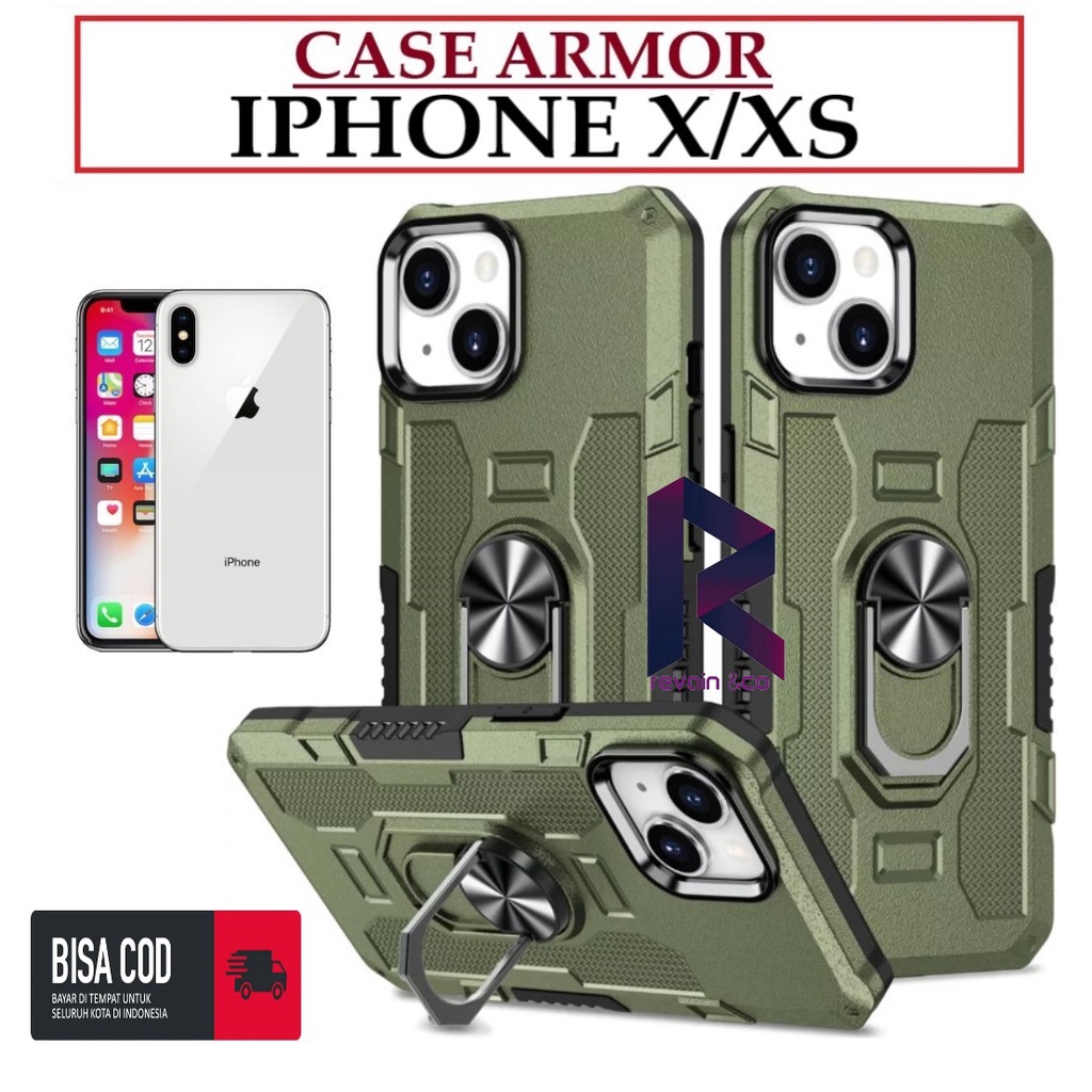 Case Armor IPHONE X/XS Iring Cincin Magnetic Kesing Hp Protect kamera Premium Hard Case Standing Robot Pelindung Kamera