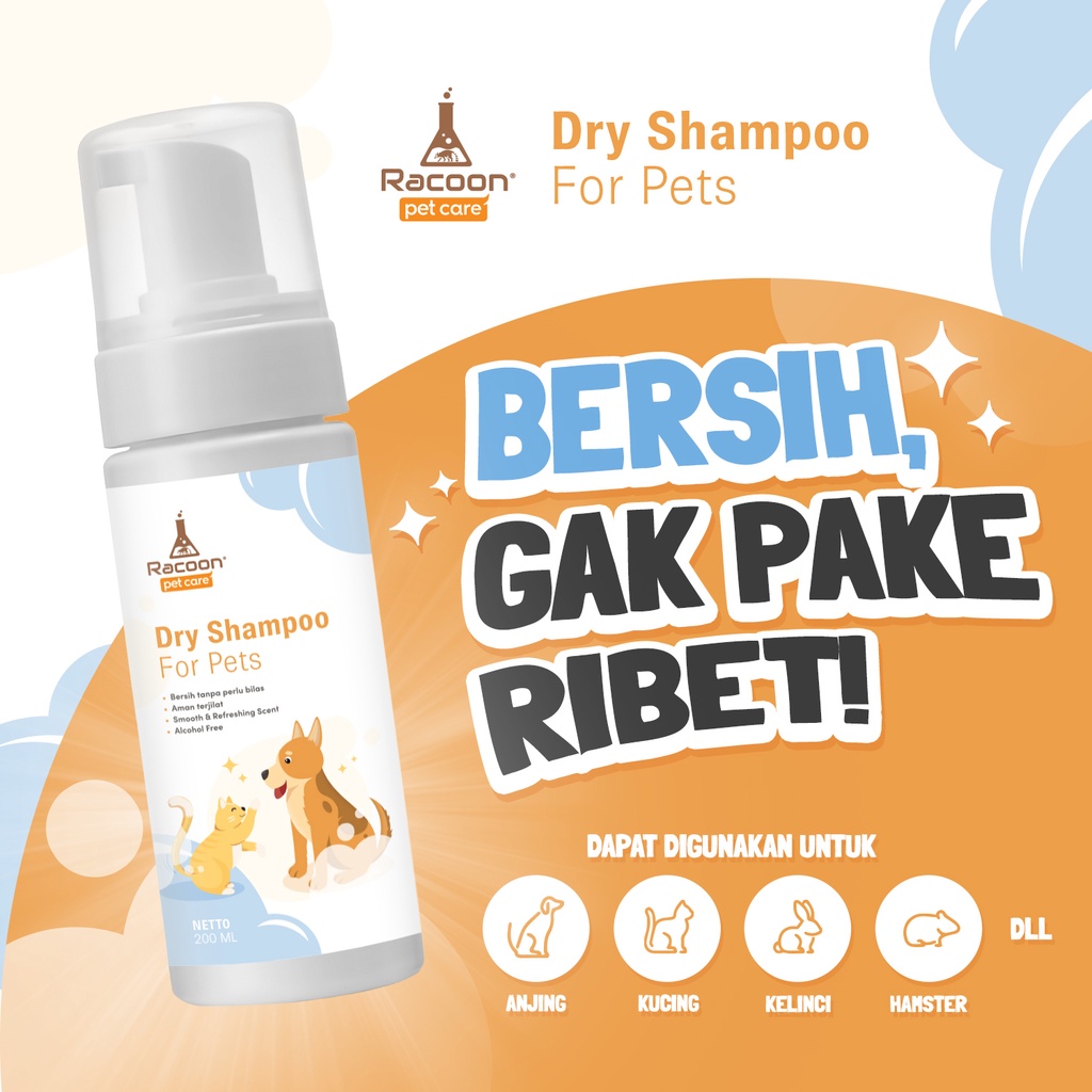 Racoon Dry Shampoo For Pets / Shampoo Tanpa Bilas Anjing Kucing Hamster DLL