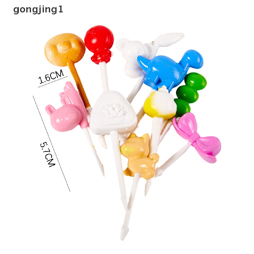 Ggg 10pcs Kartun Hewan Buah Garpu Buah Fruit Stick Lunch Stick Kue Garpu Makanan Garpu Stick Prasmanan Sandwich Topper ID