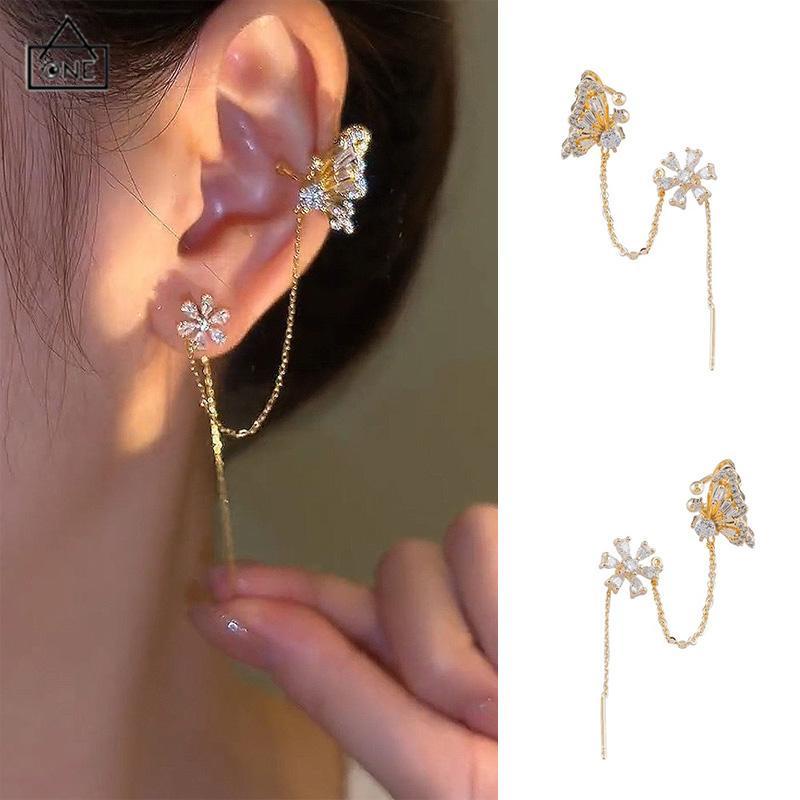 COD❤️Anting Kupu-kupu Cinta Bunga Telinga Tulang Klip  Terintegrasi Desain Rasa Temperamen Rumbai Eardrop-A.one