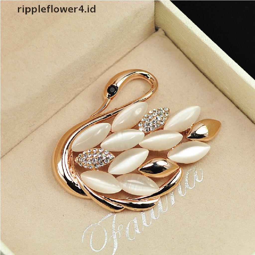 {rippleflower4.id} Trendy Elegan Motif Angsa Berlian Imitasi Bros Pin Kristal Bros Pin Klip~