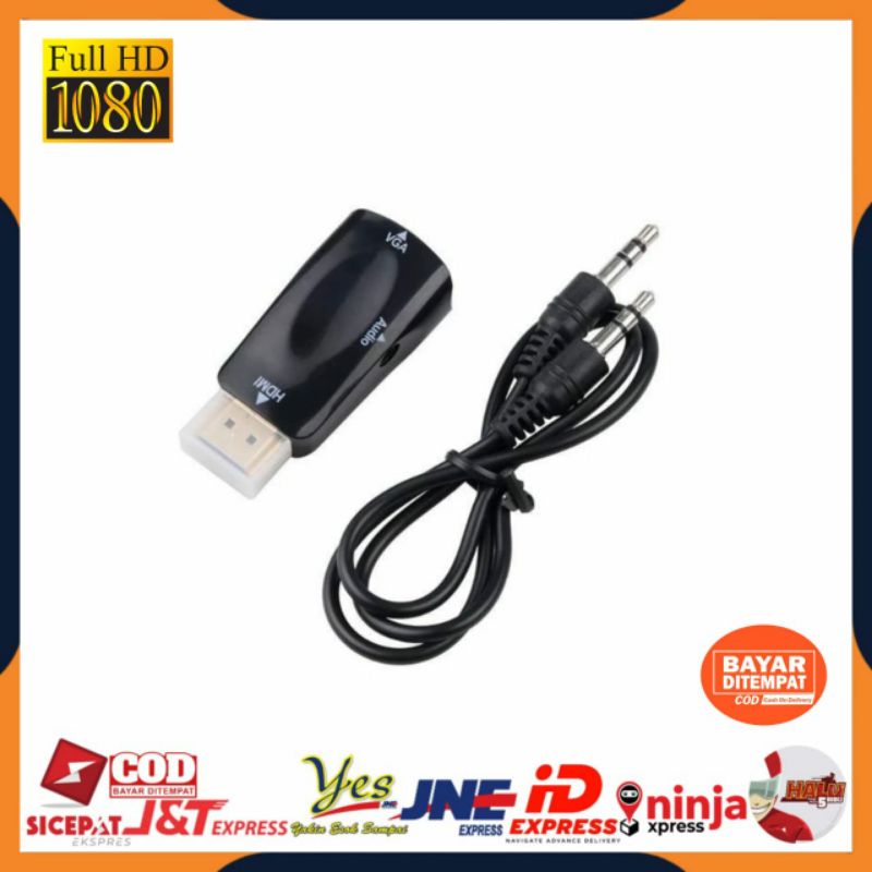 [COD] KONVERTER CONVERTER KONEKTOR HDMII TO VGA ADAPTER WITH PORT AUDIO 1080P / DARI LAPTOP KE PROYEKTOR PROJECTOR MONITOR