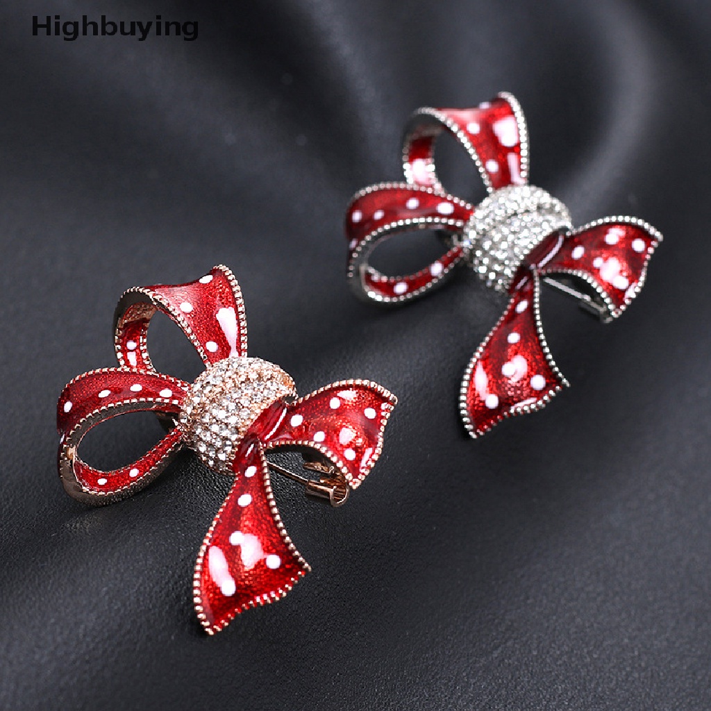 Hbid Merah Bow Ikatan Simpul Berlian Imitasi Kristal Enamel Bros Pin Untuk Wanita Fashion Perhiasan Jas Mantel Aksesoris Glory