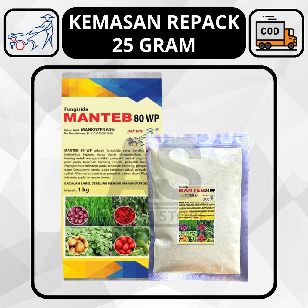 Fungisida MANTEB 80 WP Pak Tani Kemasan Repack 25 Gram Original Bahan Aktif Mankozeb 80%