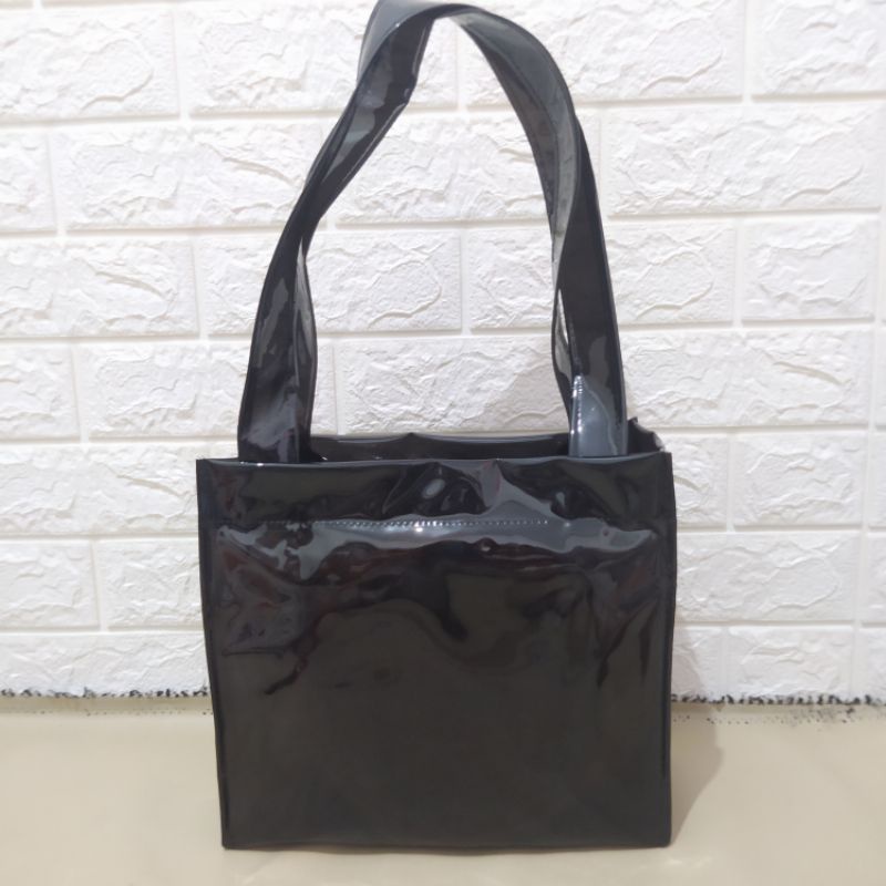 Tas tote bag resleting transparan mica fincss/pvc transparan besar