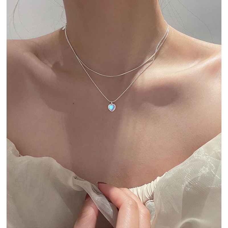 HBS 147 Kalung Love Dua Layers Wanita Mutiara Korea Fashion Gaya Vintage Double Layers