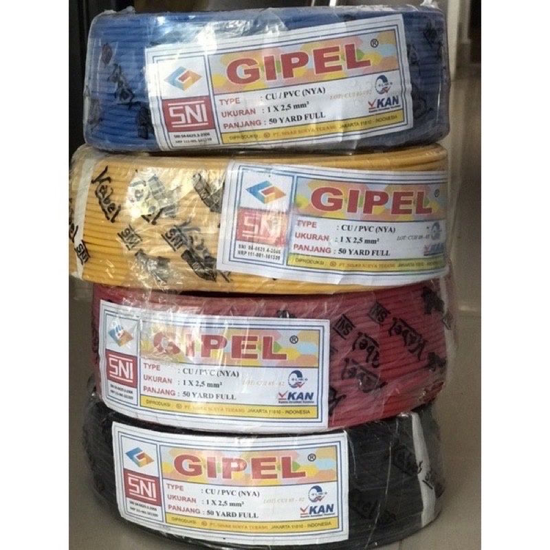 Kabel Listrik Tunggal Asli Tembaga NYA Gipel 1x2.5mm 2.5 mm 50 Meter SNI LMK KAN