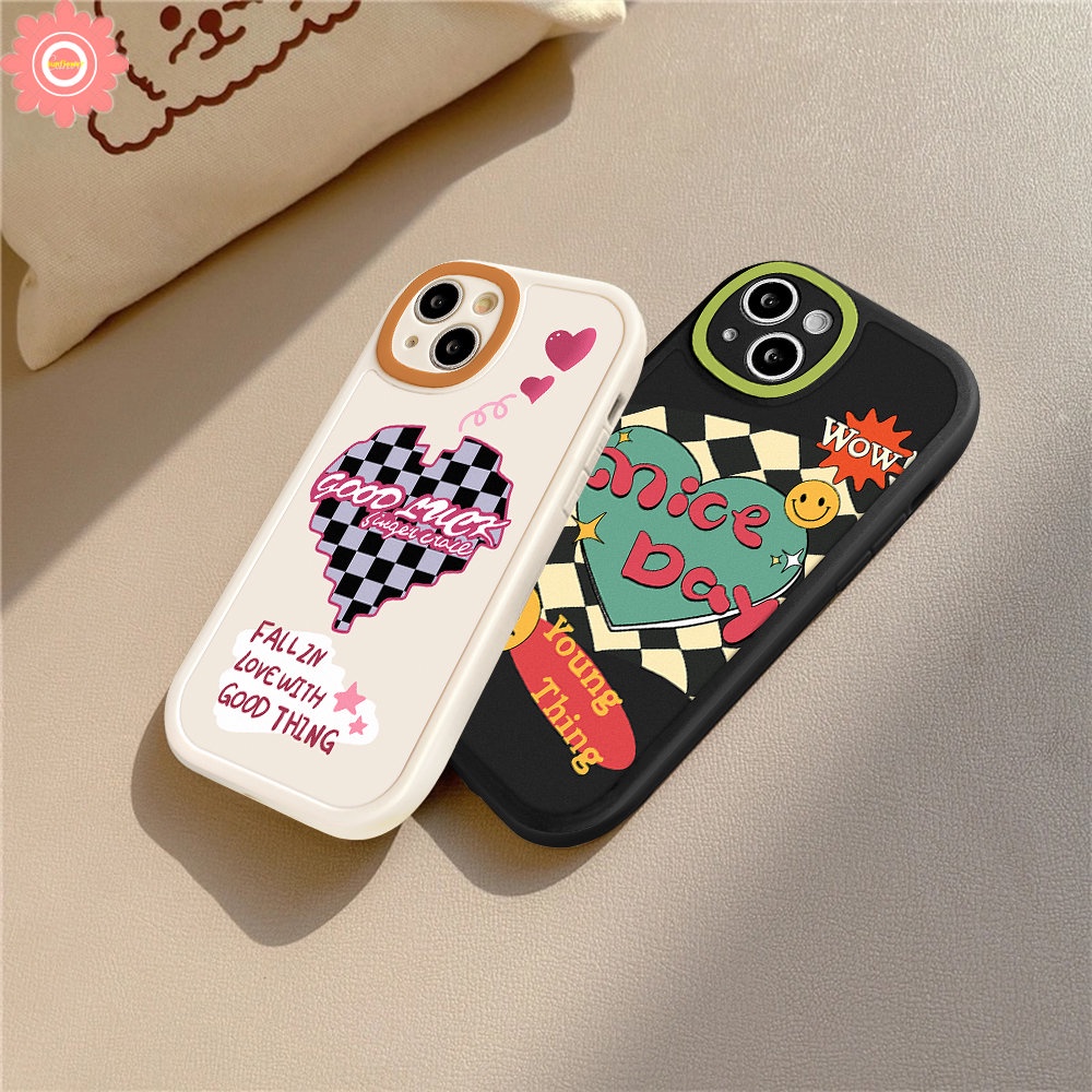 Couple Smile Love Hati Chessboard Casing Redmi A1 Note10 8 9 11 Plus 10s 11s 9s 8Pro Redmi 9 10 9T 10A 9A 10C 9C NFC Mi 12 11 Lite 11T Pro POCO F4 M3 X3 NFC Soft TPU Sarung