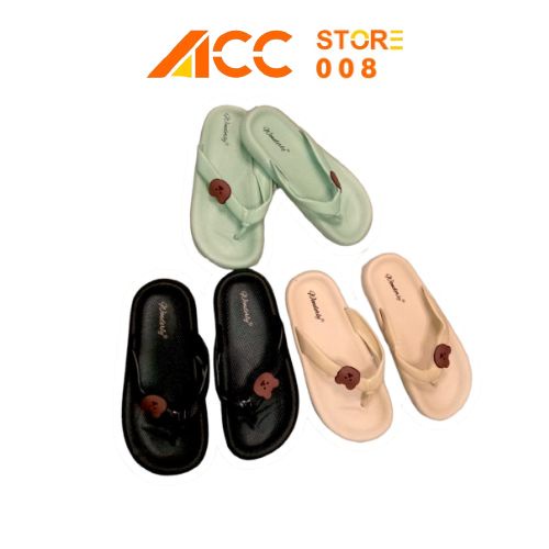 Sandal Jepit Karet Wanita Anti Slip EF42 Motif Bear Jelly Empuk ACC