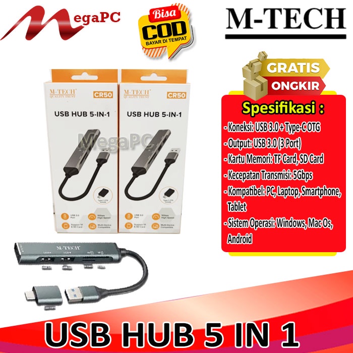 USB Hub 5 in 1 M-Tech CR50 Usb, SD Card, TF Card