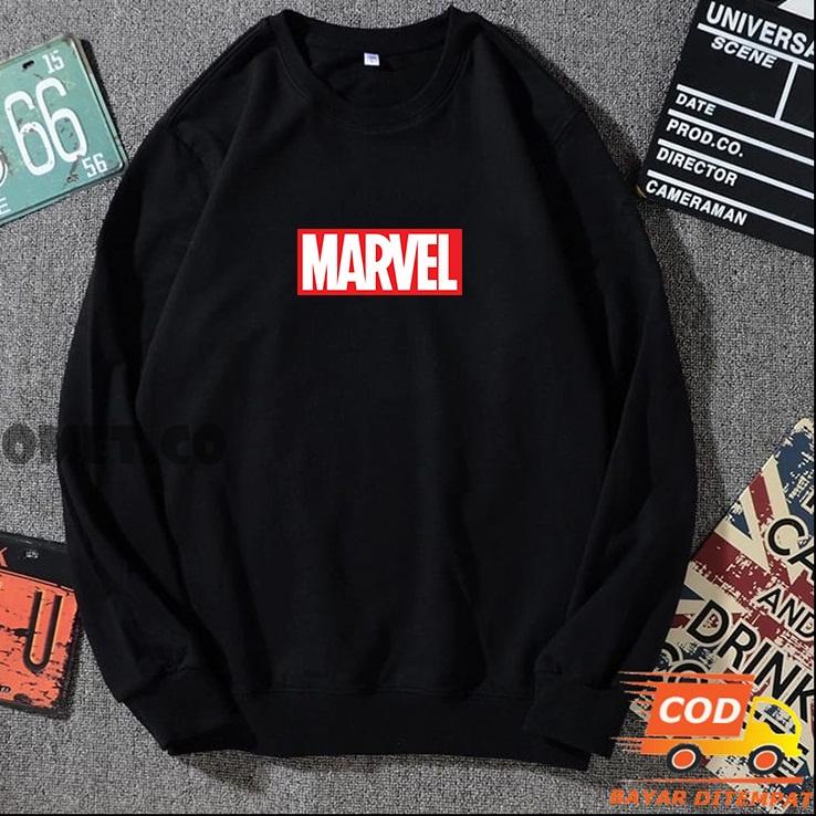 Stok Terbatas CREWNECK MARVEL PRIA WANITA WARNA HITAM DAN PUTIH KUALITAS DISTRO