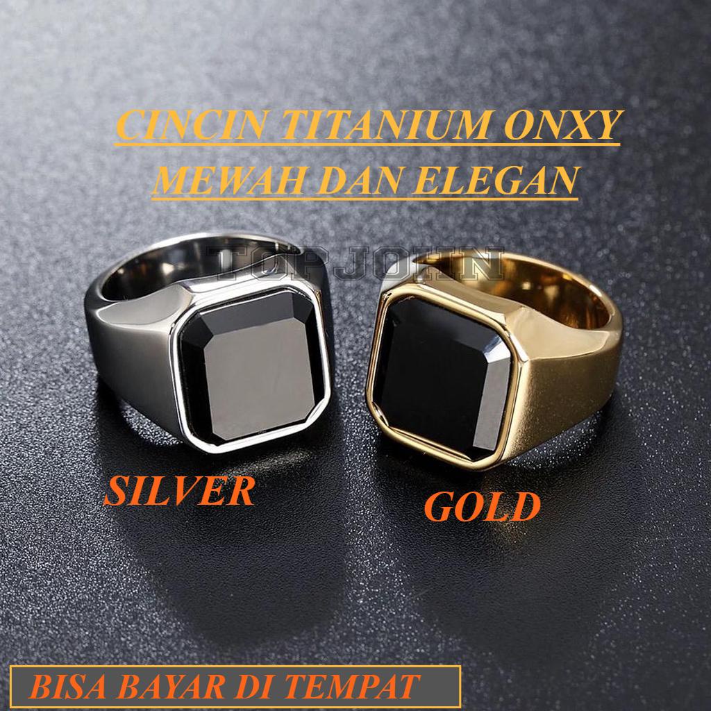 COD!! LGS Grosir - 3PCS Cincin Pria Titanium - Stainless Black Onyx Stone Premium - Harga Grosir