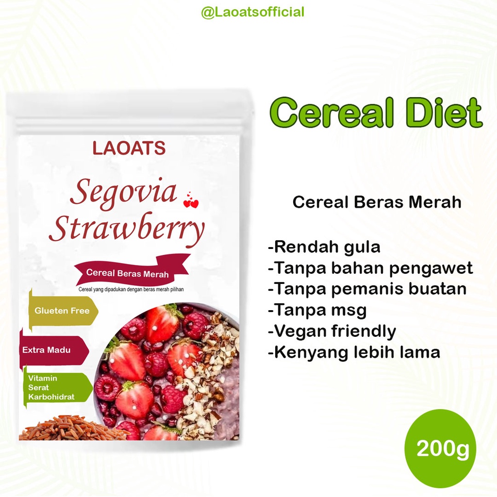 

Sereal Diet Pelangsing Penurun Berat Badan Rolled Oat Almond Milk Chia Seed Oatmeal Rendah Gula Beras Merah Segovia Strawberry Laoats (200g)