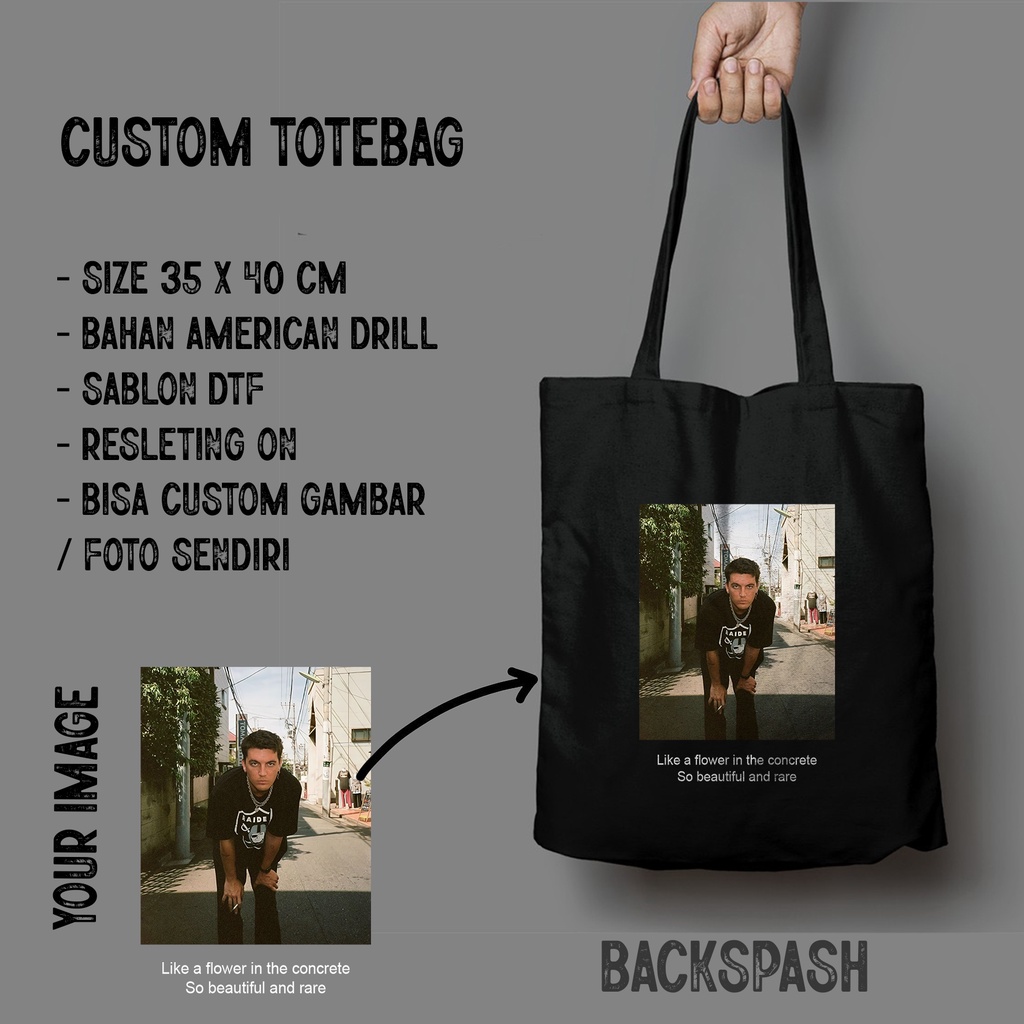 TOTEBAG CUSTOM WARNA HITAM BISA PAKAI GAMBAR FOTO SENDIRI PRIA DAN WANITA