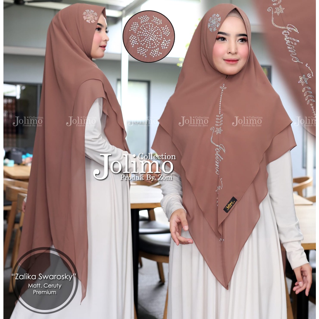 Khimar Syari Ceruty Premium Zalika Swarovski – Jilbab Syari 2 Layer | Hijab Syari & Kerudung Terbaru