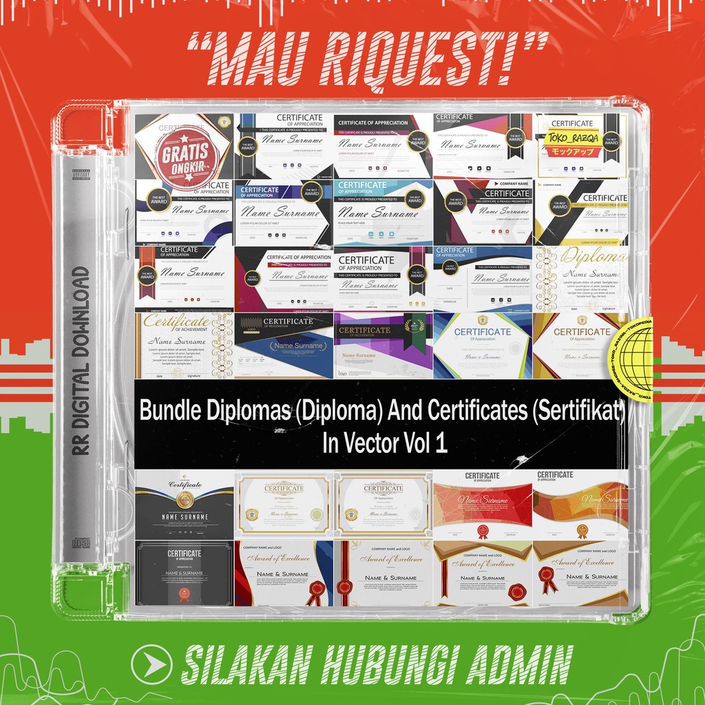100 Bundle Diplomas (Diploma) And Certificates (Sertifikat) In Vector Vol 1 ◖Vector Design◗