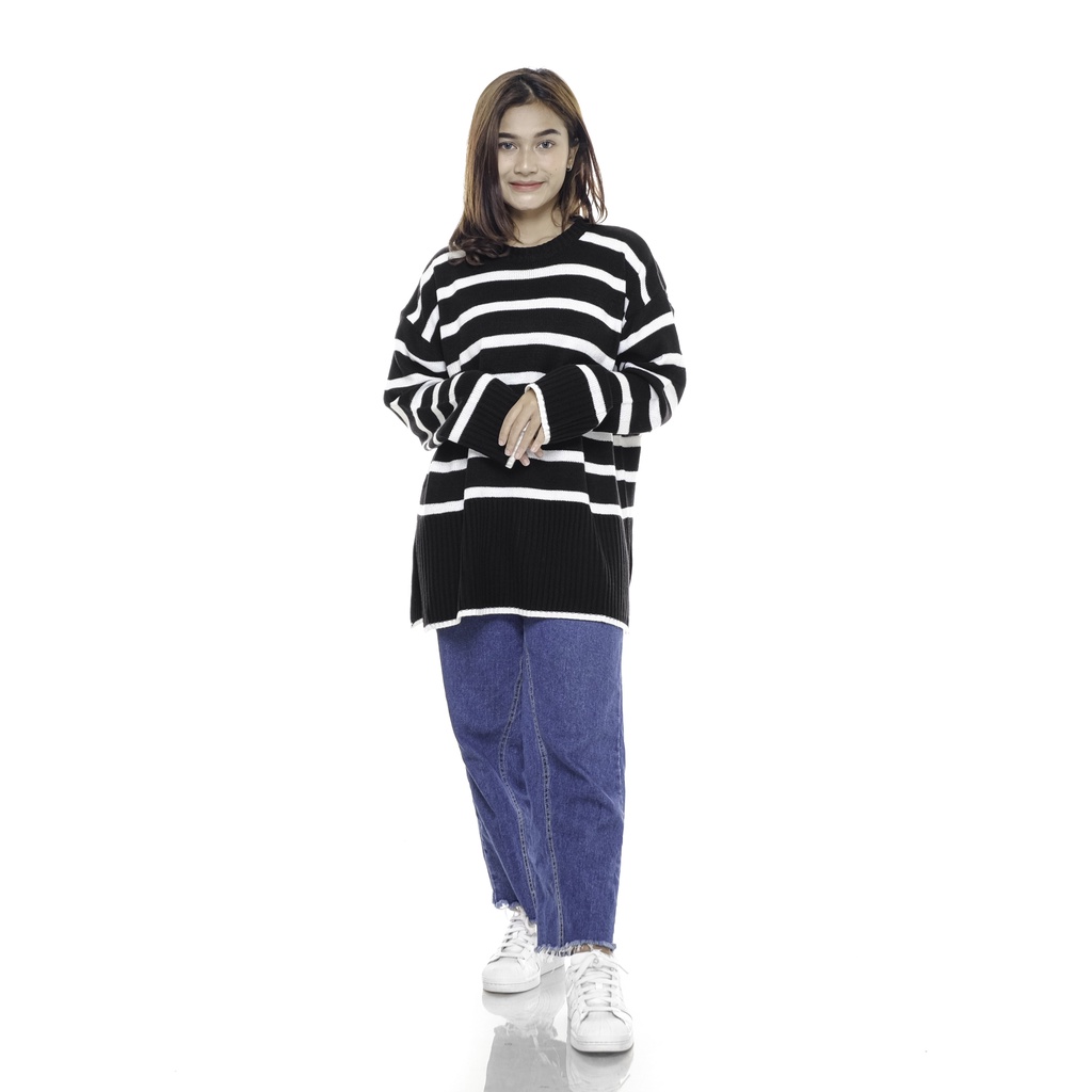 Sweater Rajut Haru Striped Knit Oversize Premium Blouse Cardigan Wanita Murah Halus COD Free Ongkir