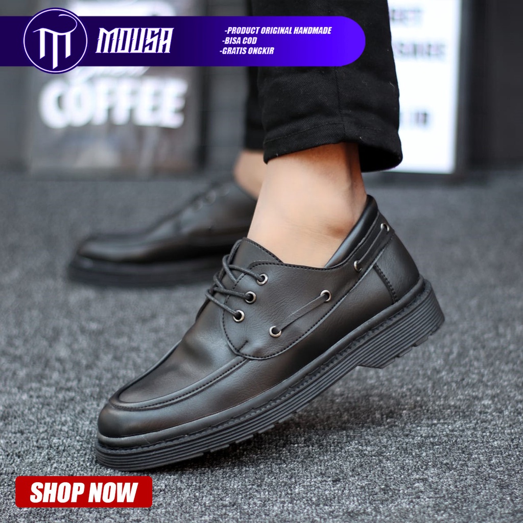 Sepatu Formal Docmart Low Boots Kulit Syntetic Pria Hitam Mousa Leorio