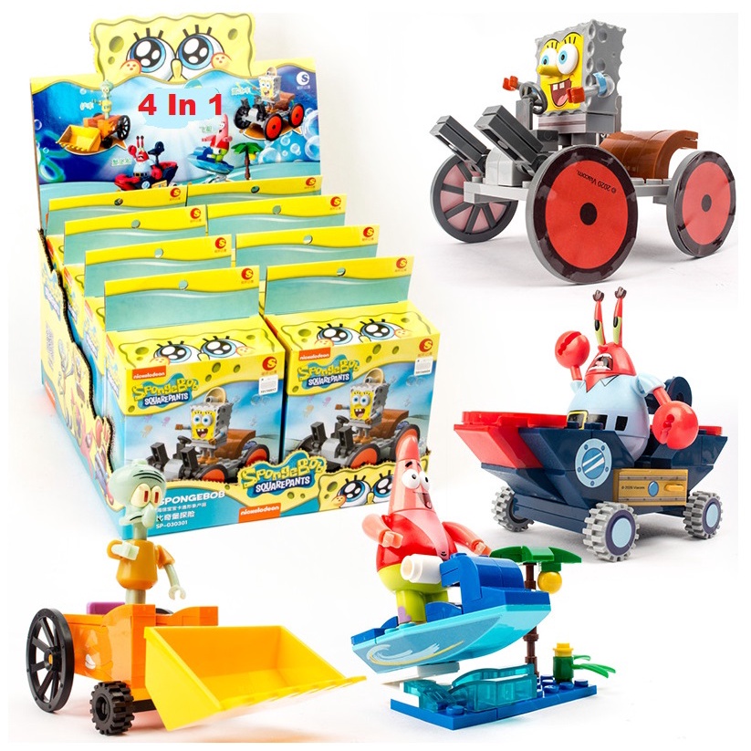 DIY 4iN1 / MAINAN ANAK ROBOT PUZZLE BRIK SUSUN DINNER BOX FOOD RUMAH MAKAN SPONGEBOB EDUKASI SPONGEB