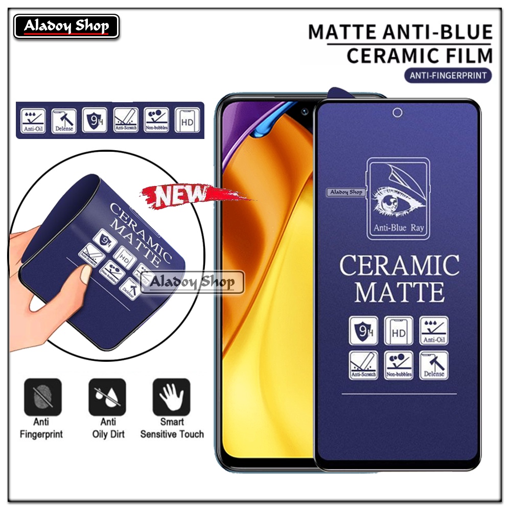 PAKET 3IN1 Anti Gores Blue Matte Anti Glare Xiaomi Poco M3 Pro 5G + Tempered Glass Camera dan Skin Carbon