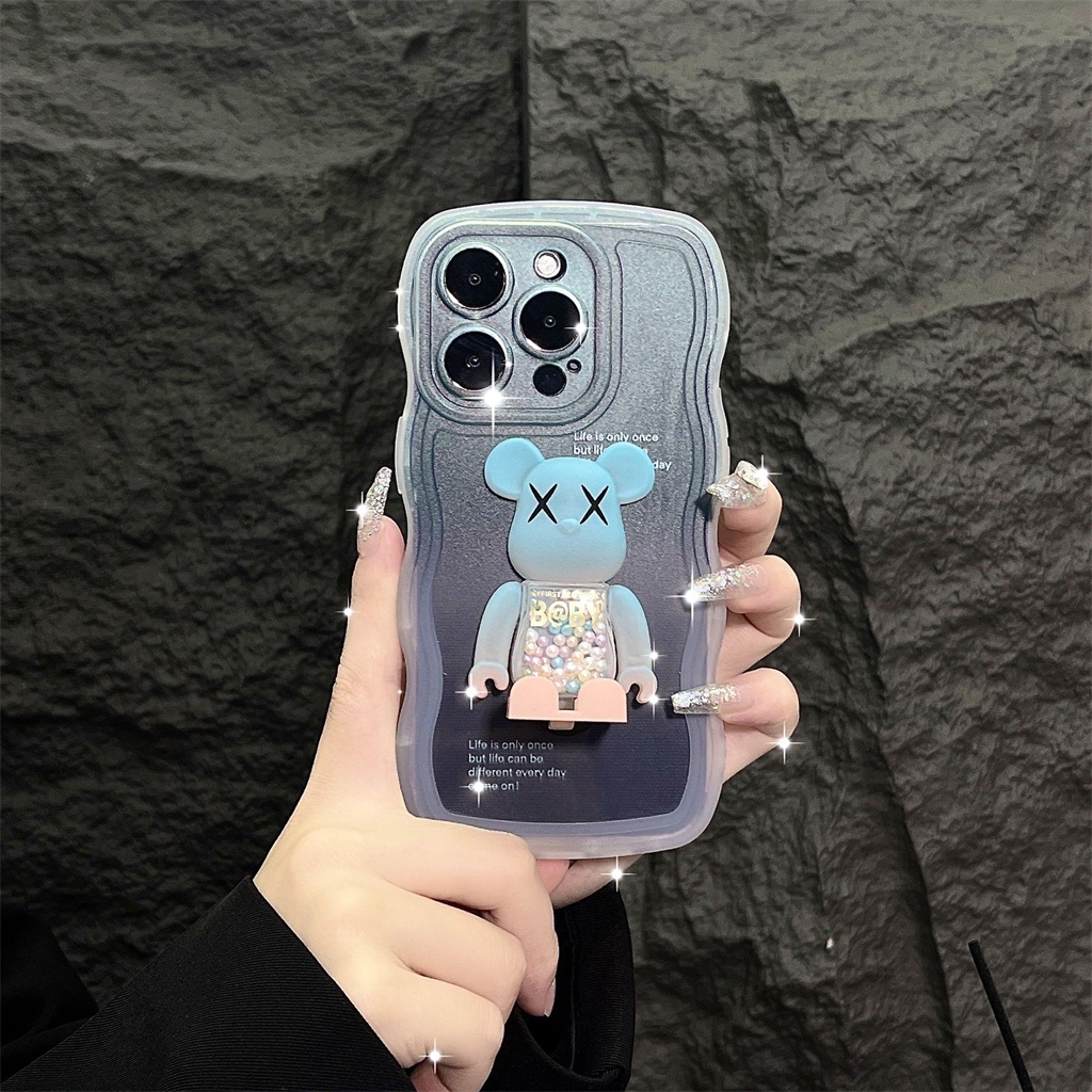 Casing Spin Stand Beruang Kekerasan Mewah Untuk iPhone 14 Pro MAX Plus Case iPhone 13 12 11 Pro MAX X X/XS MAX XR Aesthetic Warna Gradasi Tertutup Penuh Perlindungan shockproof TPU soft bac