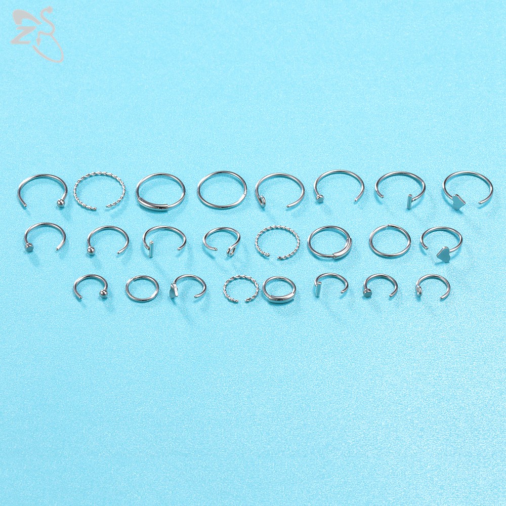 40-60pcs/lot Set Tindik Hidung Kristal Warna Stainless Steel C-Shape Nose Rings L Shape Nose Stud Set 20G Tindik Hidung