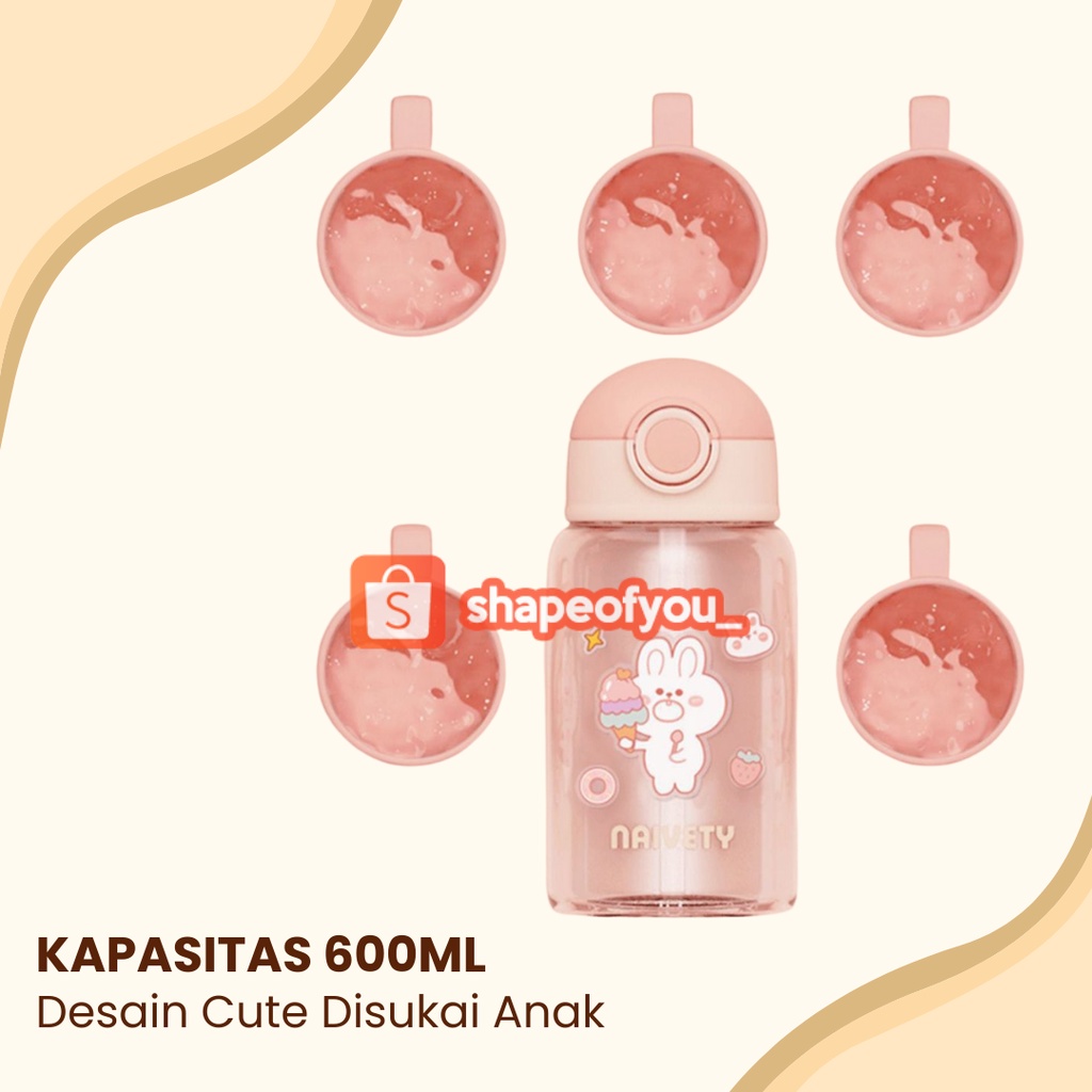 Botol Minum Anak Sedotan 600ml Pastel Motivasi Anak Sekolah korea VIRAL FREE STICKER 2D