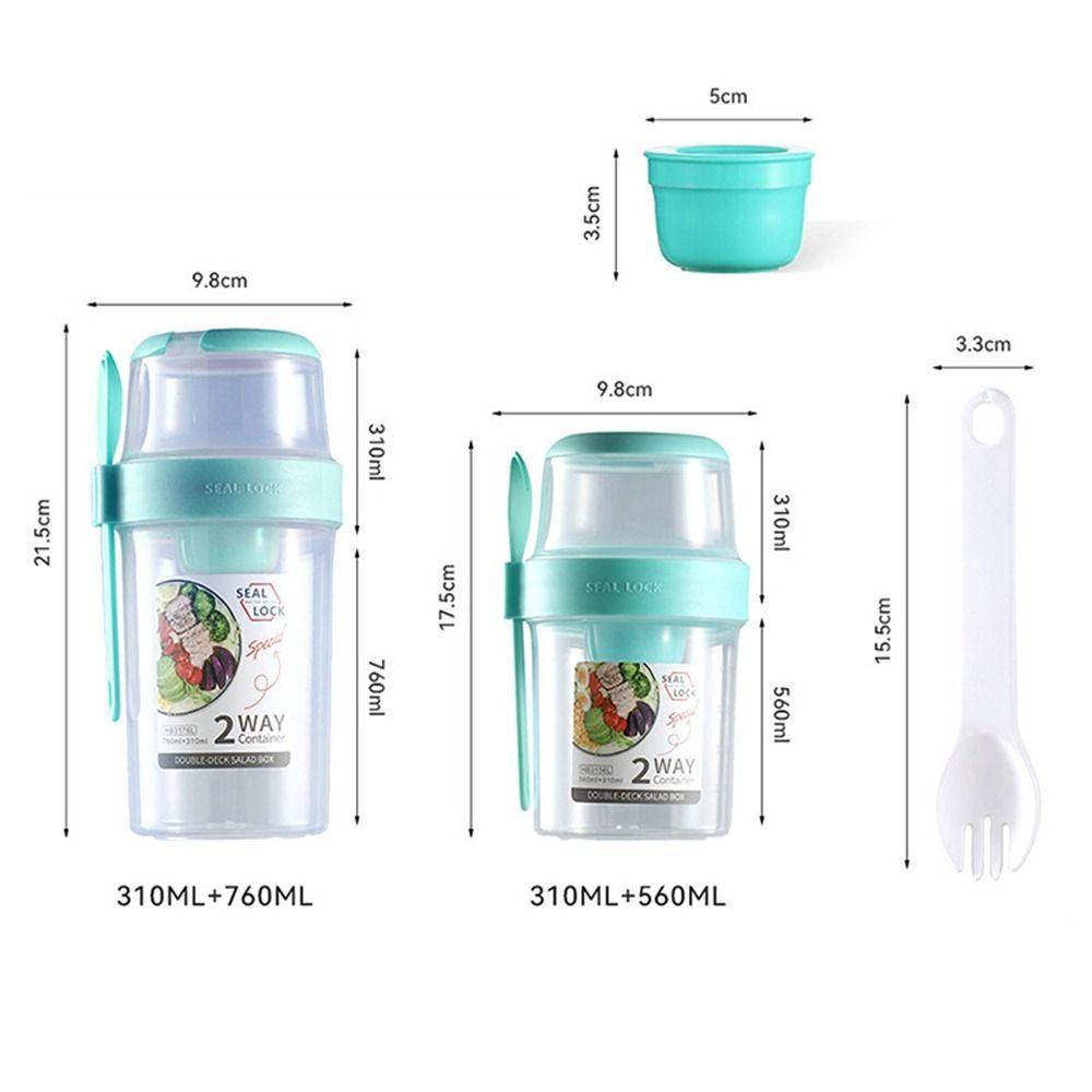 [Elegan] Salad Cup Portable Plastik Dengan Garpu Dipisahkan Double-layer Fresh-keeping Lunch Box
