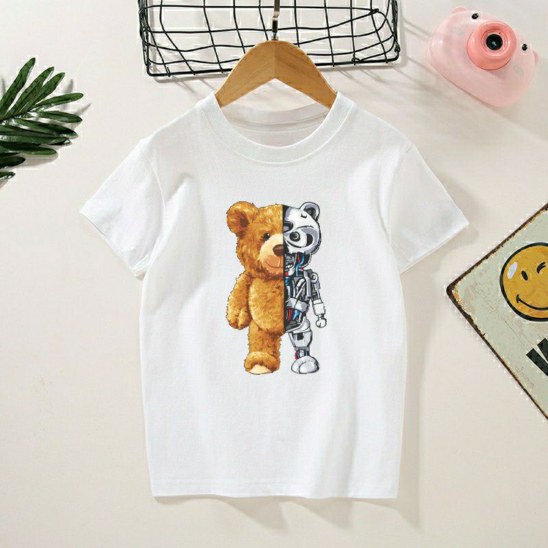 Kaos Anak Robot Bear Unisex Usia 2-10th Kaos Oblong Anak Atasan Anak