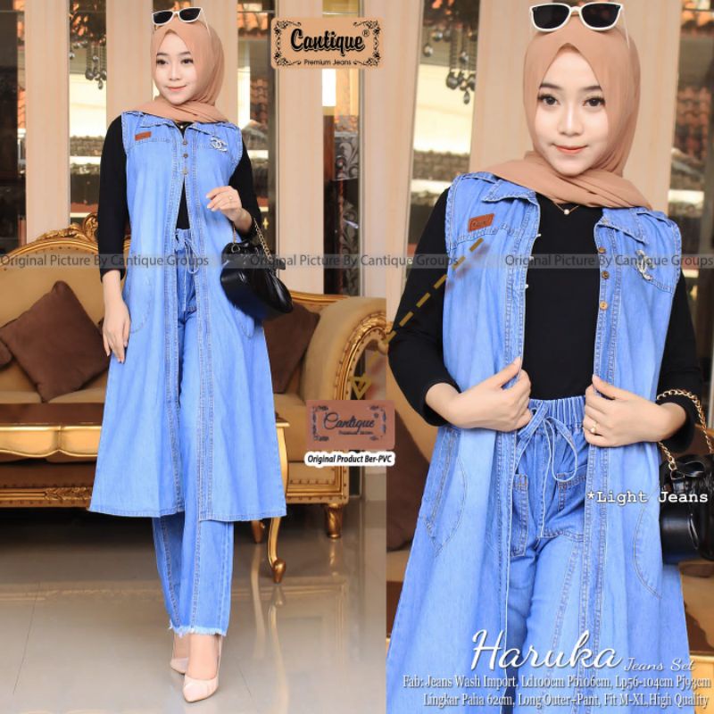Haruka jeans set by cantique / outer jeans set / setelan celana jeans / rompi jeans / blazer jeans s